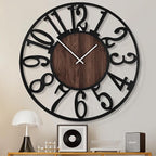 1st owned Large Wall Clock for Living Room Decor- 32" Decorative Antique Silent Little Ticking Battery Operated,Black Metal,Wood Clocks for Farmhouse,Dining Room,Bedroom,Kitchen - Arabic Numerals