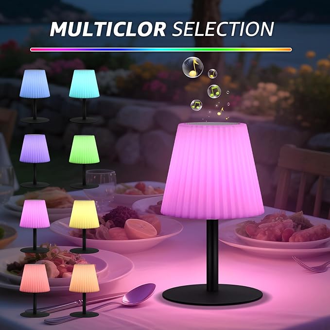 Set of 2 Shower Lamp with Dual Pairing Speaker, IP44 Water-Resistant Outdoor Lamp, Rechargeable Cordless Table Lamp with Speaker & RGB, Suitable for Inside Shower Bathroom Patio Garden