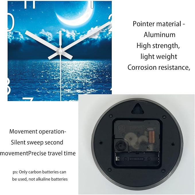 XFM Blue Wall Clock for Bedroom 12 Inch Natural Landscape Round Analog Clocks Battery Operated Moon Wall Clock Non Ticking Decorative for Kitchen Living Room Office