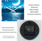 XFM Blue Wall Clock for Bedroom 12 Inch Natural Landscape Round Analog Clocks Battery Operated Moon Wall Clock Non Ticking Decorative for Kitchen Living Room Office
