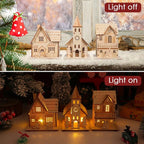 BESPORTBLE Wooden Christmas Village Houses Set of 3 - LED Light Up Mini Houses for Holiday Decor, 2025 New Rustic Farmhouse Christmas Decorations, Indoor Tabletop Decor for Home, Office, Mantel