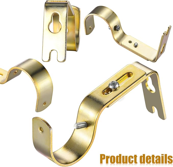 Frienda 6 Pcs Curtain Rod Brackets Adjustable Holder Wall for 1 Inch Diameter Curtain Rod General Bracket Hooks with Screws (Gold)