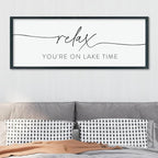 Relax You're On Lake Time Sign Wall Decor 40"×15" Lake House Bedroom Large Wood Framed Hanging Wall Art (Black)
