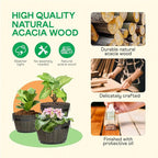 IDZO Set of 3 Wooden Flower Planters for Outdoor Plants, Acacia Wood Barrel Planters, Ergonomic Handles, Drainage Holes, Various Sizes, Black