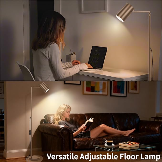 Arc Floor Lamp for Living Room with Timer, Stepless Dimmable,Height Adjustable Modern Reading Standing Lamps for Living Room,Reading Room,Office,LED Bulb Included (Brown-DM)