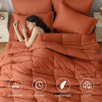 JOLLYVOGUE Full Comforter Set, Ultra-Soft Bed in a Bag Full Size 7 Pieces, Oeko-TEX Certified Bedding Set with Down Alternative Comforter, Sheets, Pillowcases & Shams, Burnt Orange