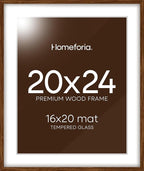 Homeforia 20x24 Picture Frame Brown, High End Dark Oak 20x24 Walnut Wooden Poster Frames with Mat 16x20, 20 x 24 Wood Frame Matted to 16 by 20, 24x20 Hanging Frames, Tempered Glass, Wall Kit, Set of 1