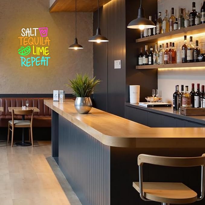 Salt Tequila Lime Repeat Neon Sign for Wall Decor Tequila Neon Light Letter LED Neon Sign Colorful Led Neon Light for Bar Shop Man Cave Kitchen Decoration