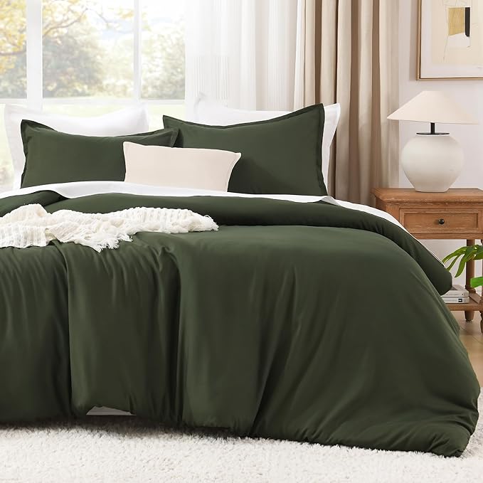 Litanika Oversized King Comforters Olive Green Super King Size, 3 Pieces Lightweight Solid Bedding Comforter Set, All Season Fluffy Bed Set (120x120In Comforter & 2 Pillowcases)