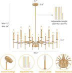 12 Light Gold Chandelier Light Fixture, Modern Farmhouse Chandeliers for Dining Room Light Fixture, Metal Candle Pendant Chandelier for Foyer Entryway Stairs Living Room Bedroom Kitchen