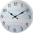 Plumeet Wall Clock, 12'' Frameless Wooden Wall Clocks with Silent Quartz Movement, Rustic Coastal Country Village Clocks Decorative for Kitchen Bedroom Living Room