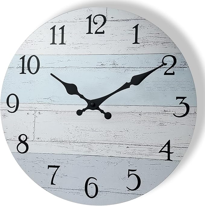 Plumeet Extra Large Wall Clock, 16'' Frameless Wooden Wall Clocks with Silent Quartz Movement, Rustic Coastal Country Village Clocks Decorative for Kitchen Bedroom Living Room