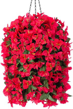 Artificial Bougainvillea Faux Flowers Plants Baskets for Outdoor Outside Summer Decoration, 3 PCS Fake Silk Long Hanging Vines UV Resistant Realistic for Front Door Porch Patio Balcony Yard, Red