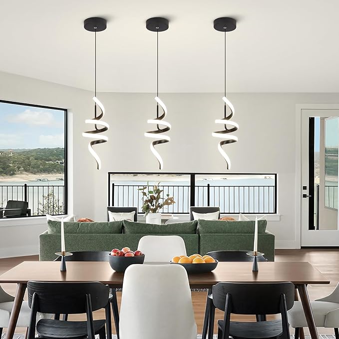 3000-6000K Dimmable Modern Pendant Light,Black LED Pendant Light for Kitchen Island Fixtures Chandeliers for Dining Room Hanging Lights, 1 Pack