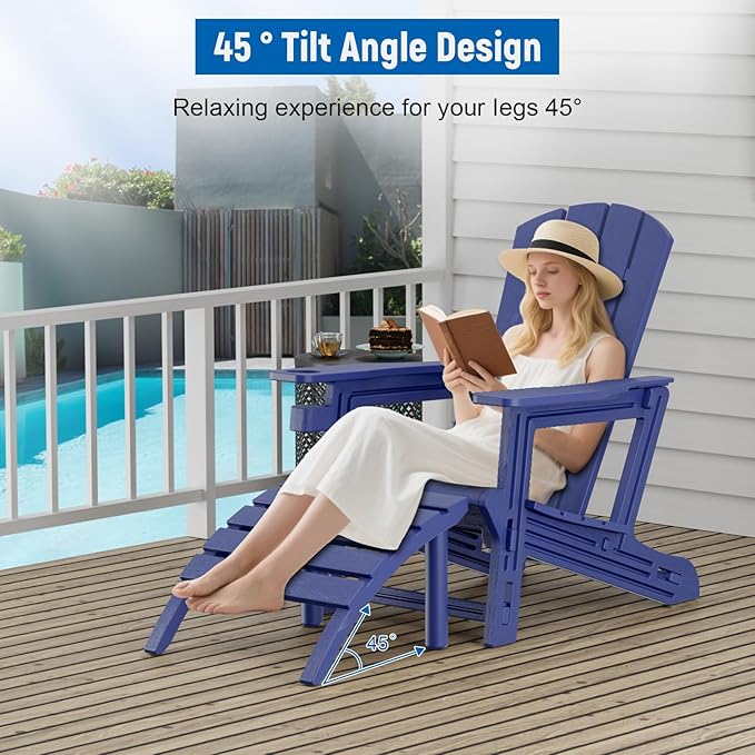 Adirondack Ottoman, HDPE Plastic Adirondack Footstool, All Weather Foot Rest for Adirondack Chair, Outdoor Footrest for Patio,Backyard, Lawn, Fire Pits, Navy Blue