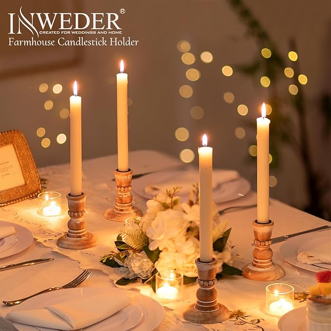 Wooden Taper Candle Holders: Rustic Wood Candlestick Holders Farmhouse Fall Decor for Living Room Dinning Table Centerpiece Christmas Set of 2