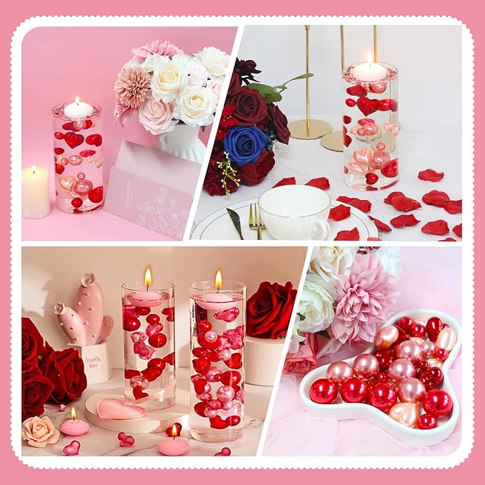 Pink Red Vase Filler | 150PCS Pearls Bead for Centerpieces Vases | 8/14/20 mm No Hole Beads, Fake Pearls for Wedding Birthday Theme Party Table Centerpieces Decors