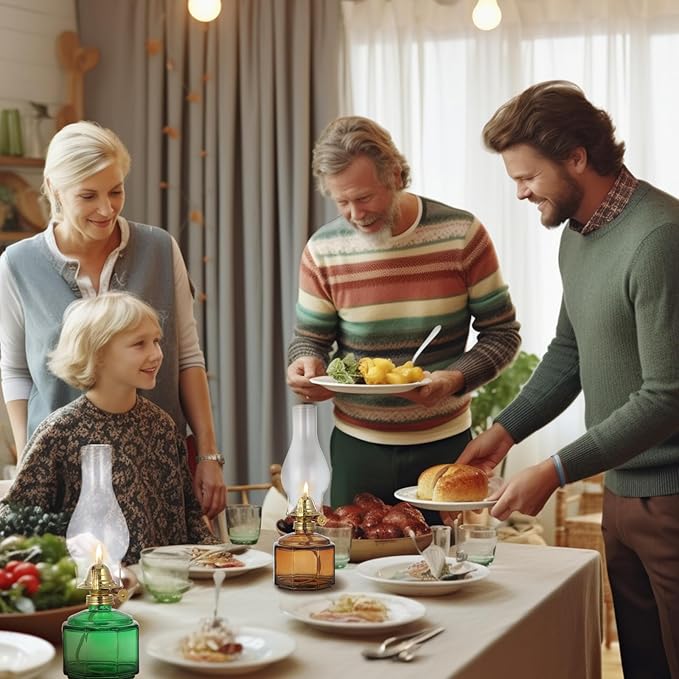 2 Pack Rustic Oil Lamp Large Vintage Glass Kerosene Lamp Chamber Oil Lamps for Indoor Use Home Decor Classic Old Hurricane Oil Lamp for Emergency Lighting 12.5''