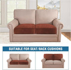 H.VERSAILTEX Velvet Stretch Couch Cushion Cover Plush Cushion Slipcover for Chair Loveseat Sofa Cushion Furniture Protector Seat Cushion Sofa Cover (2 Piece Medium Sofa Cushion Covers, Rust)