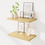 24" Floating Shelves for Wall, 12" Deep Slim Oak Floating Shelves, Wall-Mounted Shelves for Bedroom, Living Room, Kitchen, Bathroom - Set of 2