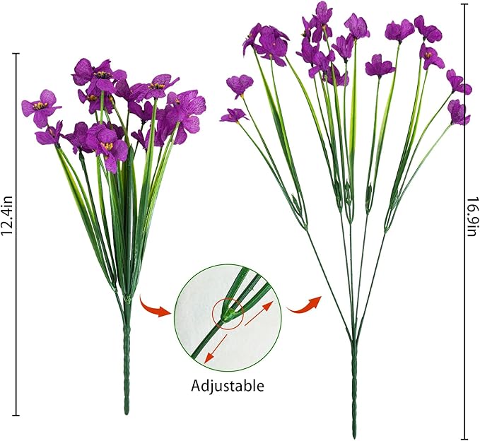 Uieke 72PCS Artificial Flowers for Outdoors UV Resistant Faux Plants Outdoor Fake Flowers for Outside Home Porch Window Box Spring Summer Décor (Purple)