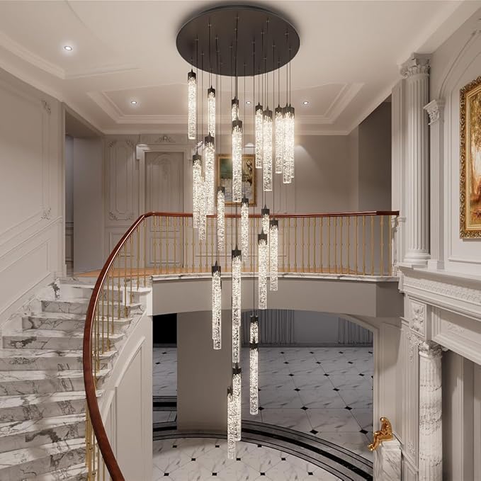 H150'' Modern Chandelier Modern Led Chandeliers Foyer Chandelier Stairs Large Chandelier Adjustable Black Chandeliers Pendant Lighting Fixture Hanging Ceiling Light