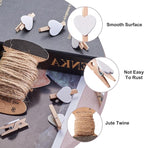 Pandahall 100pcs White Heart Clothespins Wooden Photo Paper Peg Pin Craft Clips with 10.9 Yards Natural Jute Twine for Paper Photo Display Hanging Home Party Wedding Decoration