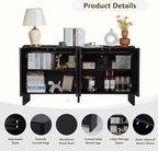 Sideboard Buffets Cabinet, Modern Accent Storage Cabinet with 4 Fluted Doors and Adjustable Shelves, Wood Credenza Buffet Sideboards, Console Table for Kitchen Dining Living Room Entryway (Black)
