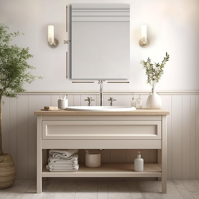 Mirrorons Bathroom Vanity Mirror 28" x 36", Frameless Mirror with Polished Edge, Hangs Horizontally or Vertically. Upgraded Shatterproof Bathroom Mirror for Wall.