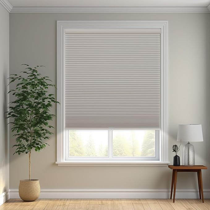 Changshade Custom Cordless Cellular Shades, Blackout Honeycomb Shades for Windows, Pull Down Pleated Blinds, Easy to Install for Indoor Windows and French Doors,Beige