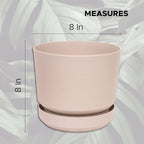 Elly Décor 8 inch Plastic Cylinder Planter Pot with Self-Watering Saucer and Drainage Hole,Lightweight & Extremely Durable, 8"x 8", Ivory