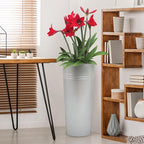 KOL 28'' Tall Galvanized Steel Planter Pot - Flower Pot with Water Level Indicator for Plants - 2-Pack Self Watering Planters - Round Silver Powder Metal Planter Box - Indoor Outdoor Grande Plant