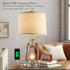 RORIANO Farmhouse Rustic Table Lamps for Living Room Set of 2,Vintage Lantern Table Lamp with Dual USB Ports, 25" Tall Retro Bedside Lamp for Bedroom Nightstand, 4 Bulb Included (Iron Gray)
