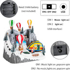 Christmas Village Collectible Buildings Christmas Village Houses Hot Air Balloon with LED Lights Musical USB Indoor Display Figurines Xmas Decoration