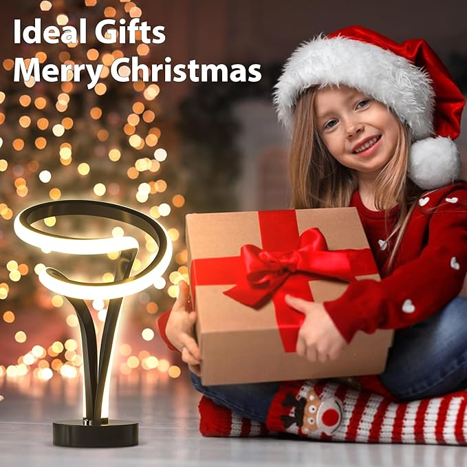 Modern Spiral RGB Table Lamp, Unique, 7 Colors 10 Light Modes LED, Touch Dimmable Cool Nightstand Lamps for Living Room Bedroom Office, Ideal Gift (Black)