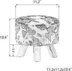 Asense Small Round Ottoman Foot Rest Stool Linen Padded Seat Footstool Ottoman with Anti-Slip Wooden Legs (Cow Black,Linen)