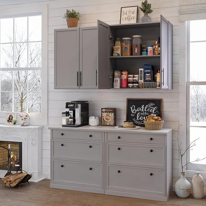 FIMELLO 30" Laundry Room Cabinets Wall Mounted, Ashen Gray