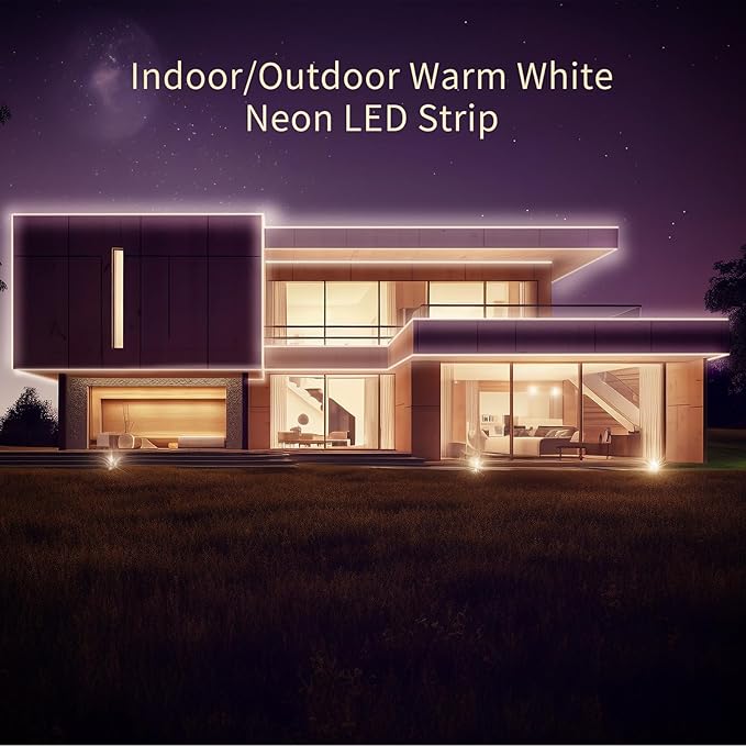 Outdoor LED Strip Lights Warm White, Neon Rope Lights 3000K IP65 Waterproof 24V DC with RF Remote, Neon Light Strip Dimmable Cuttable for Bedroom Under Cabinet Mirror House Pool 26FT