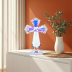 Crystal Glass Standing Cross Decor, Easter Christmas Decoration for Pary dad man，Religious Gifts for Women Men Father Mother, Handmade Glass Holy Collectible Figurines (Multicolor Crystal Cross)