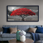 Black and White Red Tree Wall Art Canvas Print Picture Large Red Tree Landscape Modern Artwork for Living Room Bedroom Office Home Wall Decor With Frame 29X58inch Black Framed