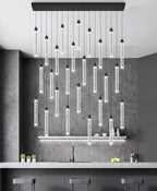 Rectangular Chandeliers 26-Lights Long Light for Entryway LED Dimmable Chandeliers Lighting Fixture Flat Sloped High Ceiling Pendant Lights Crystal for Living Room Foyer Hallway Staircase Black