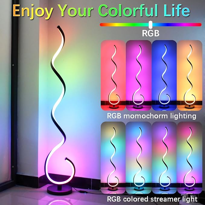 BESKEITE RGB Spiral Floor Lamps for Living Room, Smart LED Corner Floor Lamp for Bedroom with Remote APP Control, Modern Standing Lamp with Music Sync Color Changing Mood Lighting for Home Decor
