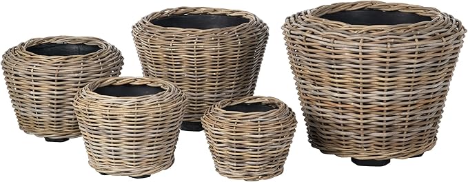 Rattan Kobo Indoor Outdoor Planter Basket with Plastic Pot Large 65 Gallon Soil Capacity