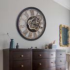 HOIBAI Wall Clock, Large Wall Clocks for Living Room Decor 18 Inch Battery Operated Silent Non-Ticking Modern Farmhouse Vintage Roman Big Wall Clock for Home Bedroom House, Moving Gears Clock