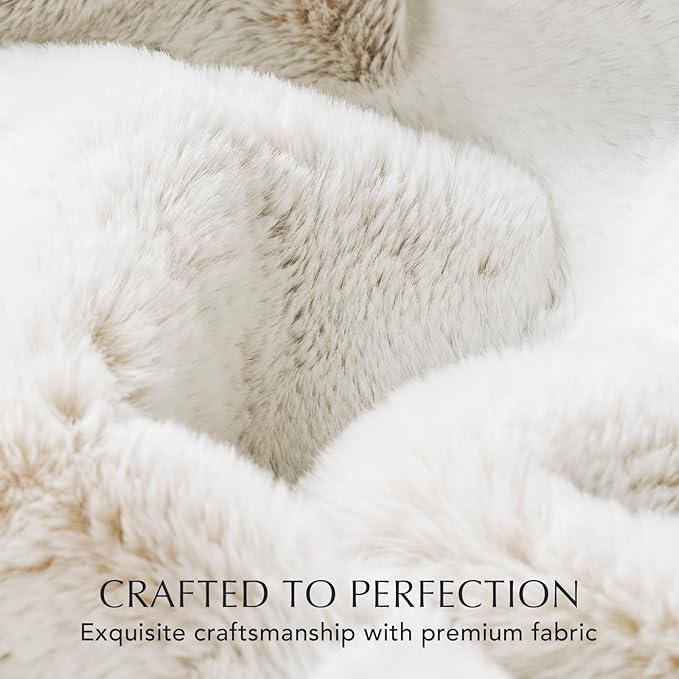 Ultra Soft Luxury Fluffy Mink Faux Fur Throw Blanket, Thick Warm Fall Winter Blankets for Bed, Couch, Cozy Plush Reversible Blanket for Chair, Sofa (Tipped Champagne Ivory, 60"x80")