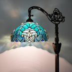 Tiffany Floor Lamp Vintage Standing Lamp Green Stained Glass Floor Light Rustic Corner Gooseneck Floor Lamp with Adjustable Angle for Home Decor Living Room Bedroom 12X12X63 Inches