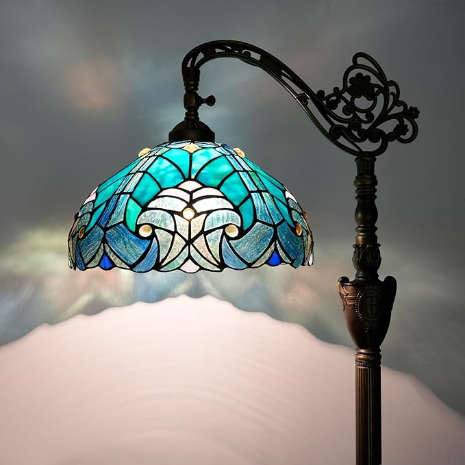 Tiffany Floor Lamp Vintage Standing Lamp Green Stained Glass Floor Light Rustic Corner Gooseneck Floor Lamp with Adjustable Angle for Home Decor Living Room Bedroom 12X12X63 Inches