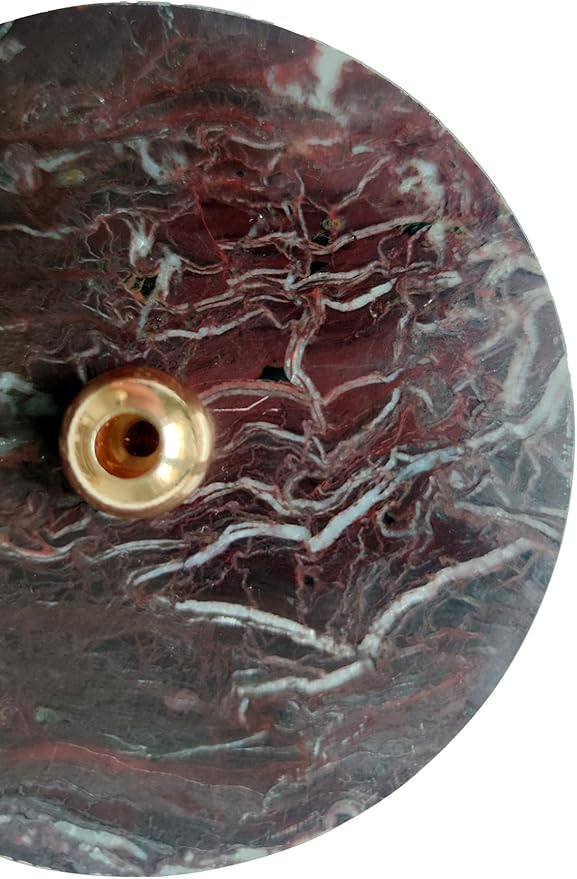 Golden Cherry Stick Incense Holder – Natural Cherry Marble Base with Brass Details, Elegant and Unique Aromatherapy Accessory for Home Decor