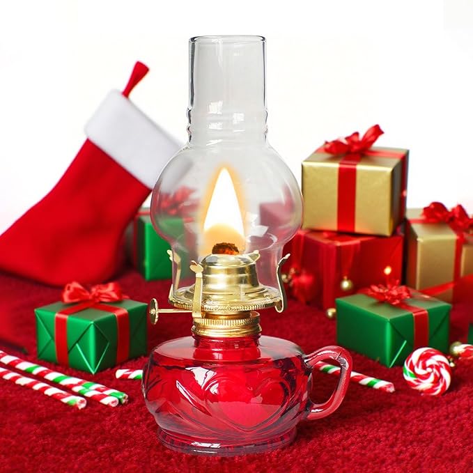 Large Rustic Kerosene Lamp Lantern Chamber Antique Oil Lamps for Indoor Use Home Decor Lighting Vintage Glass Clear (Red)