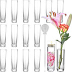 Glass Cylinder Vases for Centerpieces – Set of 16 Handmade Clear Flower Vase 7.48" Tall,Wedding Table Decor for Single Rose Bud Vases,Small Vases Home Decor,Floreros,1 Brush